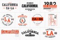 Set of California, Los Angeles prints for t-shirt. Typography graphics for college tee shirt. LA stamp collection for varsity Royalty Free Stock Photo